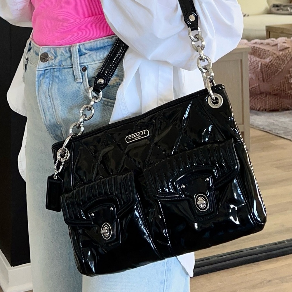 Coach Black Patent Leather Quilted Shoulder Bag